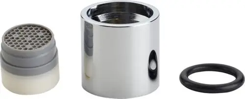Luftsprudler-Set bestehend aus einem runden Chromkörper, einem Belüftungsaufsatz mit Wabenstruktur und einem O-Ring, geeignet für Armaturen von Ideal Standard.